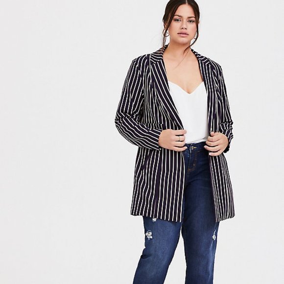 torrid Jackets & Blazers - Torrid navy blue pinstripe twill longline chic oversized blazer Size 1